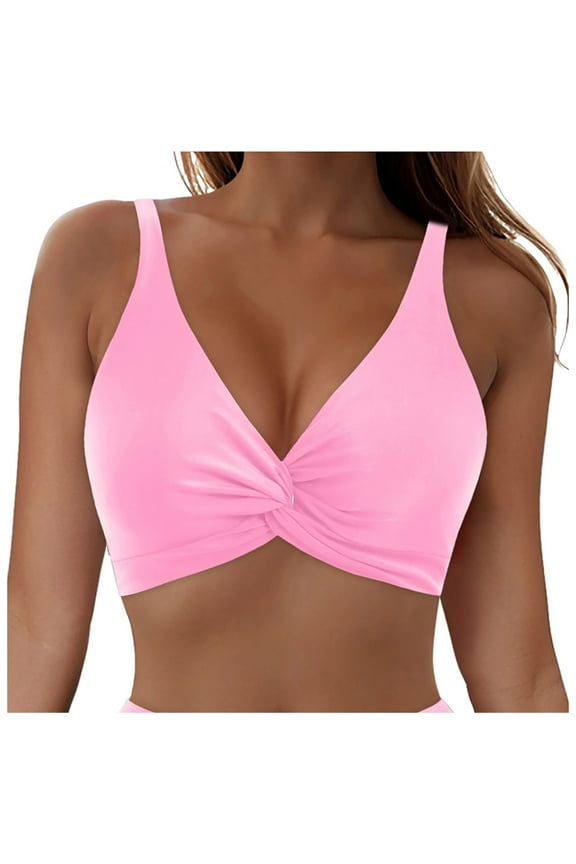 Women’s Bikini Top Push Up Padded Swim Top V Neck Bathing Suit Tops Pink,XL
