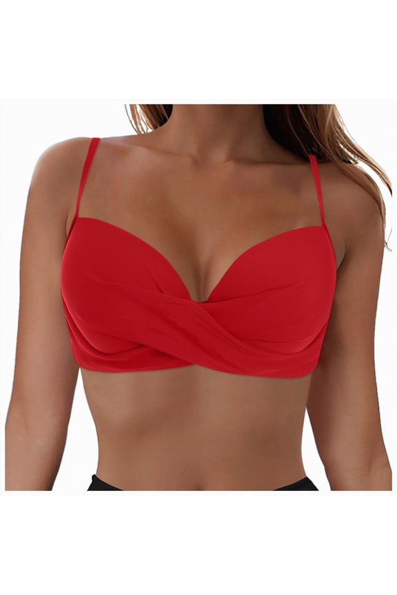Women's Bikini Top V Neck Triangle Top Wide Straps Cross Back Lace up No Bottom Red,XXL