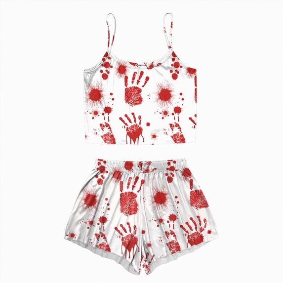 TOWED22 Women's Halloween Pajamas Plus Size Two Piece Pumpkin Ghost Print Pajama Set Lettuce Trim Cami Shorts Sleepwear(White,L)