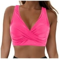 thumbnail image 1 of TOWED22 Women's Halter Bikini Padded Push Up Ruched Bust Hook Back Swimsuit Bathing Suit Tops Only Hot Pink,XL, 1 of 9