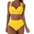 thumbnail image 1 of TOWED22 Women's High Waisted Bikini Ribbed Swimsuit Push Up Twist Front Spaghetti Straps Ruched Two Piece Swimsuit Bathing Suit（Yellow,XL）, 1 of 8