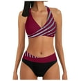thumbnail image 1 of TOWED22 Women's High Waisted Bikini Set Tummy Control Swimsuits Color Block Two Piece Drawstring Bathing Suit（Wine,L）, 1 of 6
