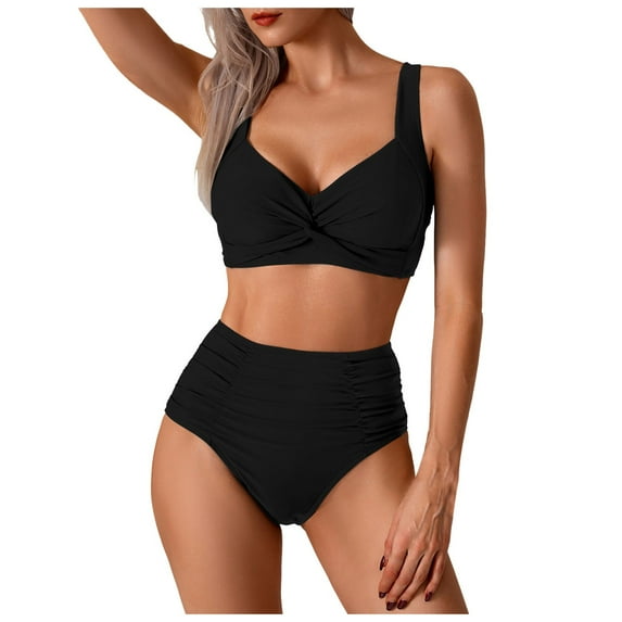 TOWED22 Women's High Waisted Bikini Sets Two Piece Swimsuit Twist Front Cut Out Adjustable Straps Bathing Suit(Black,L)