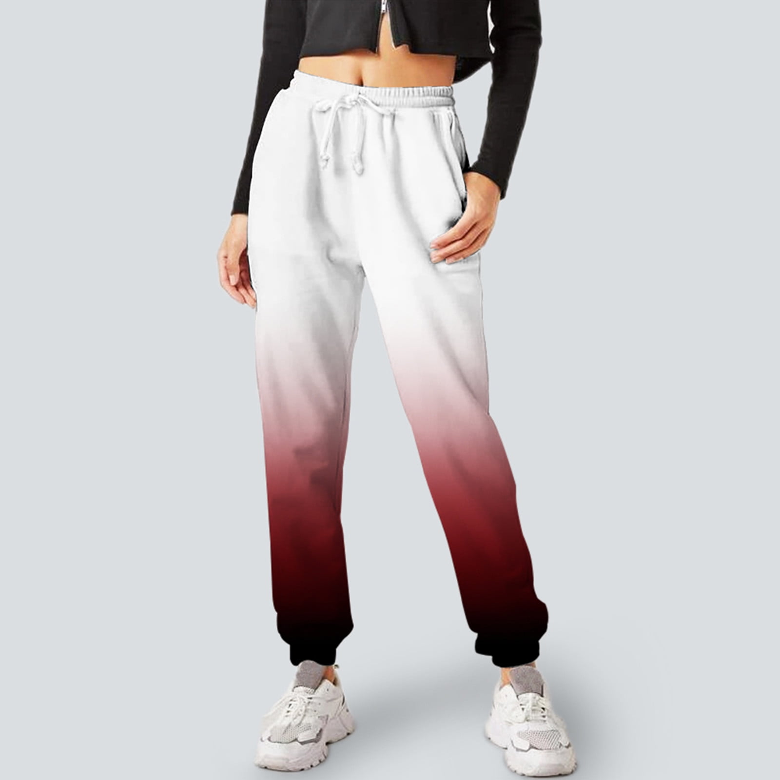 TOWED22 High Waisted Pants For Women,Women's Solid Sweatpants Drawstring  Jogger Sweat Pants Women Casual Fashion Independent Prints Bottom(White,L)  