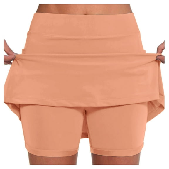 TOWED22 Women's High Waisted Tennis Skirts Tummy Control Pleated Golf Skorts Skirts for Women with Shorts(Orange,L)