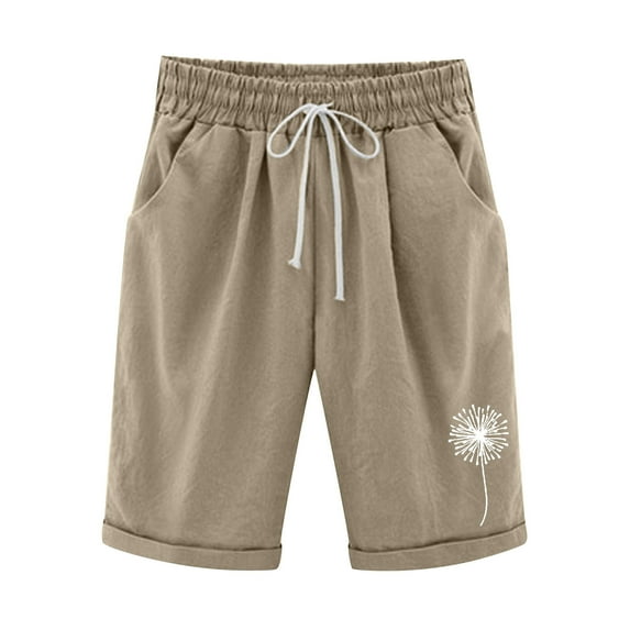 TOWED22 Women's Knee Length Bermuda Shorts Elastic Waist Drawstring Casual Long Shorts Loose Fit Summer Beach Shorts(Khaki,XL)