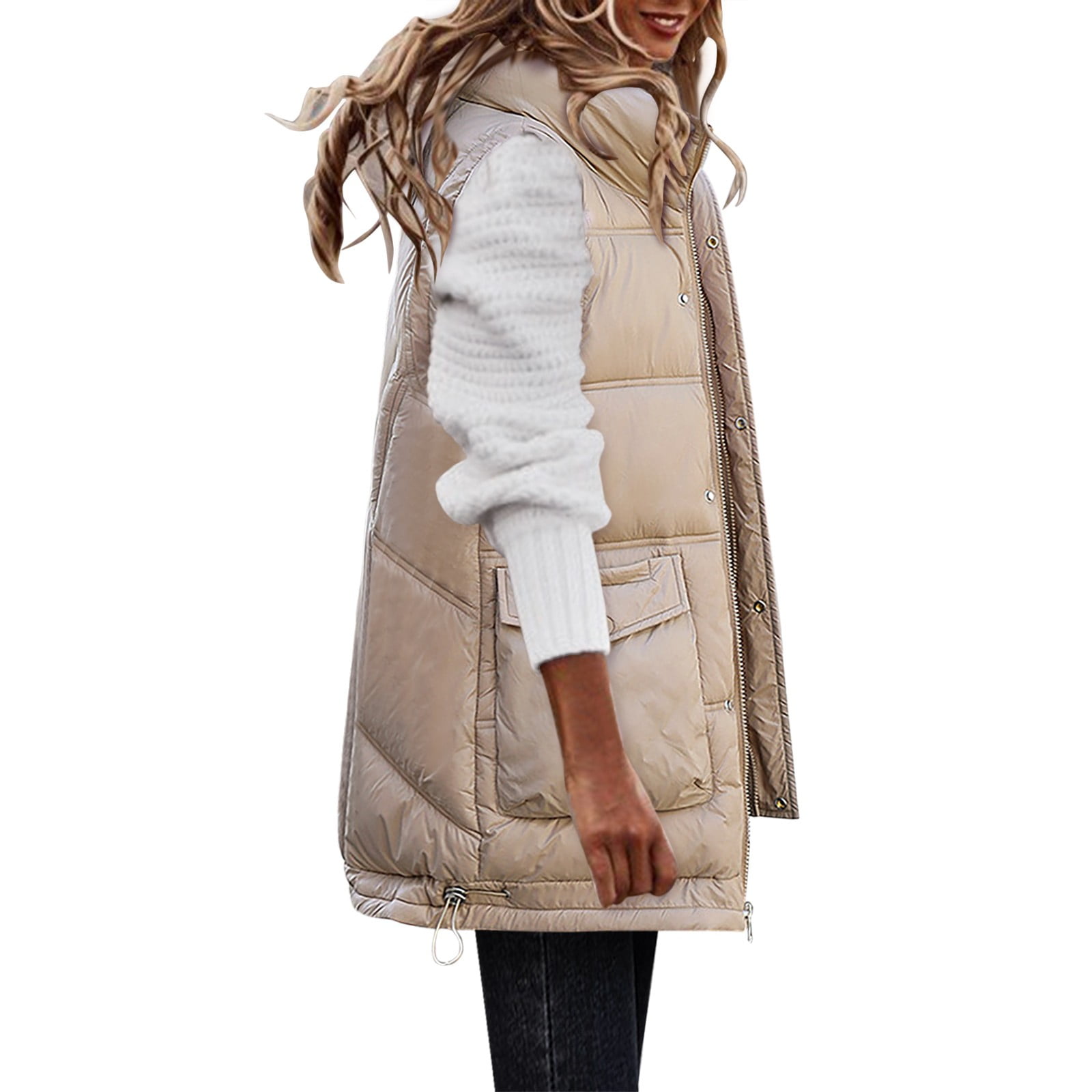 TOWED22 Women's Long Puffer Vest Cotton Sleeveless Puffy Jacket
