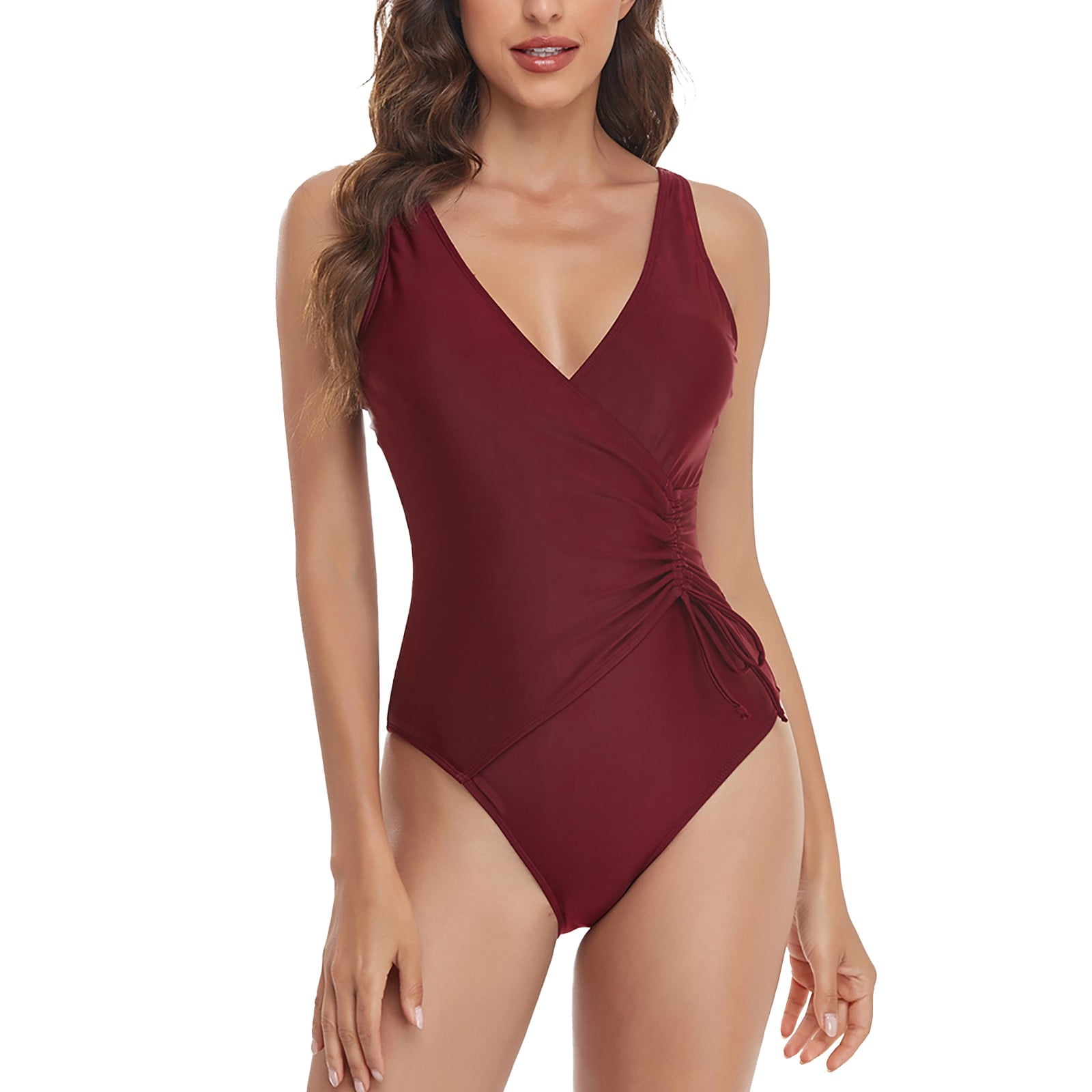 TOWED22 Womens Bathing Suits Tummy Control,Women's One Piece Swimsuit Sexy  Crisscross Lace up Bathing Suit,Wine 