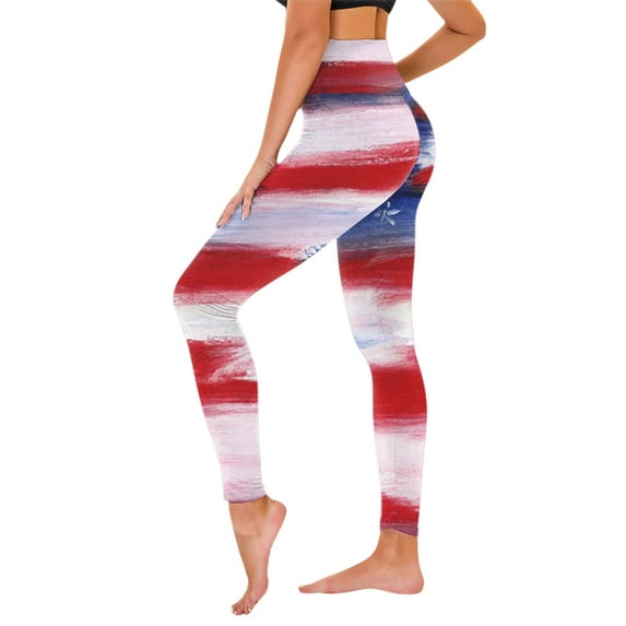 TOWED22 Women's Patriotic Us American Flag Leggings Tights USA Seamless Soft & Slim High Rise High Waisted Blue,S