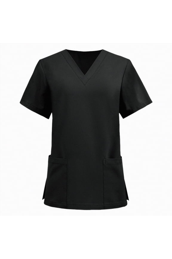 Women's Scrub Top Short Sleeve Medical Shirts Stretchy Soft Nurse Uniform V Neck Top Tee With 2 Pockets(Black,M)