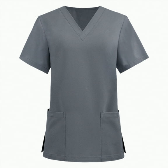 TOWED22 Women's Scrub Top Short Sleeve Medical Shirts Stretchy Soft Nurse Uniform V Neck Top Tee With 2 Pockets(Grey,L)