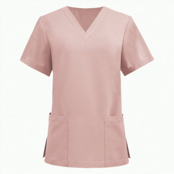 TOWED22 Women's Scrub Top Short Sleeve Medical Shirts Stretchy Soft Nurse Uniform V Neck Top Tee With 2 Pockets(Pink,XXL)
