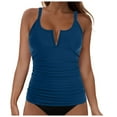 thumbnail image 1 of TOWED22 Women's Tankini Top Only Feminine Smocked Waist Tankini Top Tummy Control Swimwear Bathing Suit Swimwear Top No Bottom（Blue,XXL）, 1 of 8