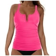 thumbnail image 1 of TOWED22 Women's Tankini Top Only Feminine Smocked Waist Tankini Top Tummy Control Swimwear Bathing Suit Swimwear Top No Bottom（Hot Pink,S）, 1 of 8