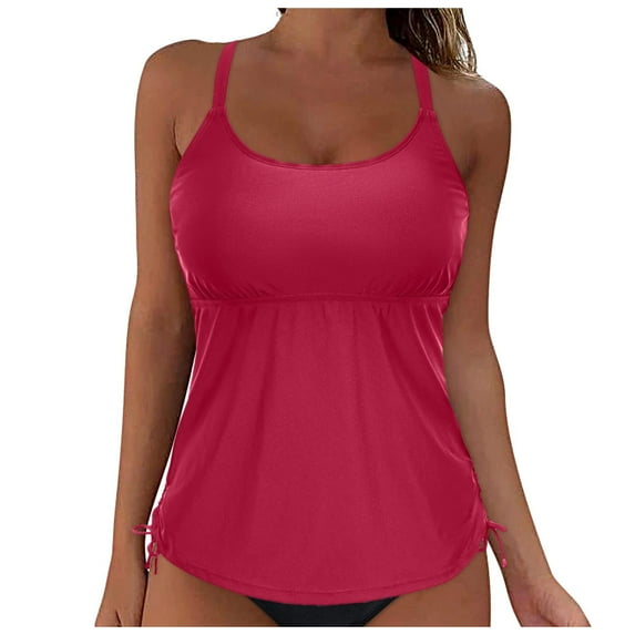 TOWED22 Womens Tankini Swim Top Only Loose Fit Swim Top Tummy Control Tankini Bathing Suit Tops No Bottom(Wine,L)