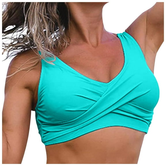 TOWED22 Women's Twist Front Bikini Top V Neck Push Up Padded Swimsuit Top Bathing Suits(GN2,M)