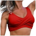 thumbnail image 1 of TOWED22 Women's Twist Front Bikini Top V Neck Push Up Padded Swimsuit Top Bathing Suits(Red,M), 1 of 6