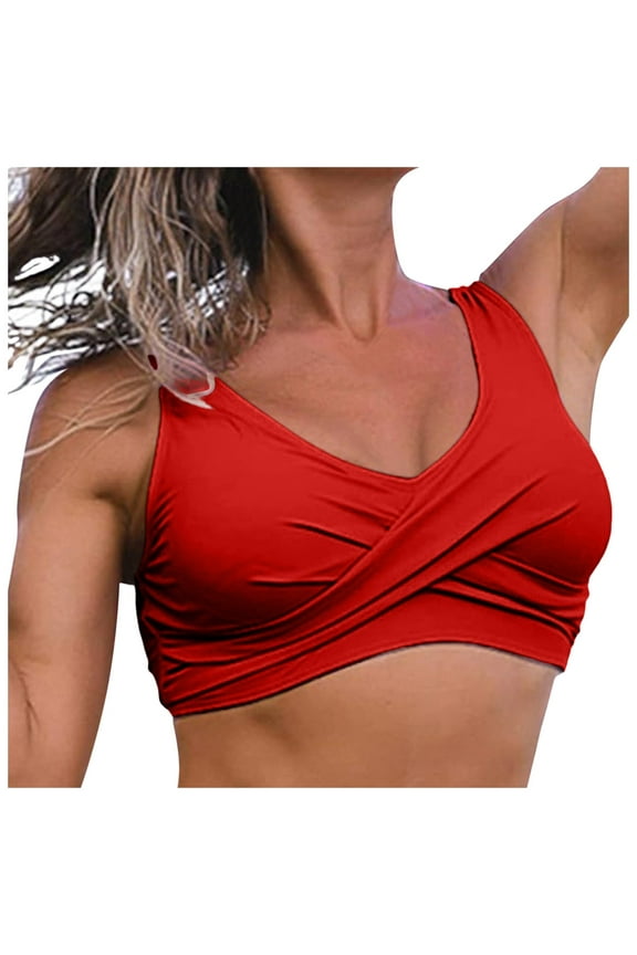 Women's Twist Front Bikini Top V Neck Push Up Padded Swimsuit Top Bathing Suits(Red,M)