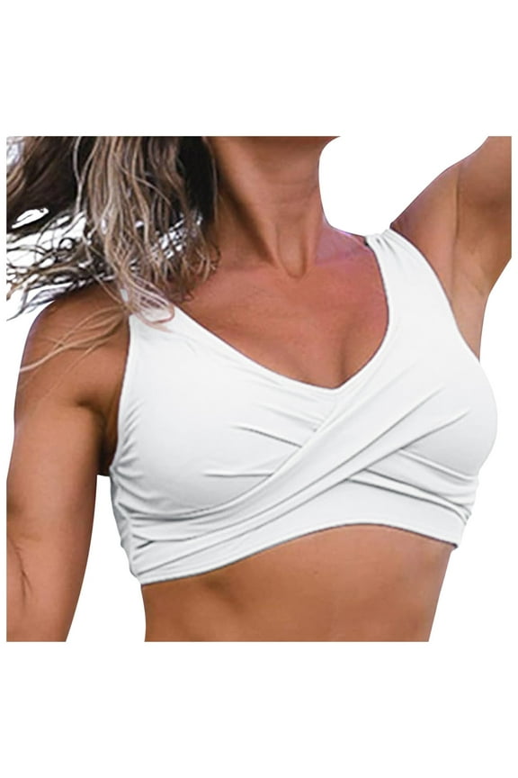 Women's Twist Front Bikini Top V Neck Push Up Padded Swimsuit Top Bathing Suits(White,S)