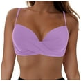 thumbnail image 1 of TOWED22 Women's Twist Front V Neck Swimsuit Bikini Top Padded Adjustable Spaghetti Straps Bathing Suit Tops No Bottom（Purple,XL）, 1 of 9