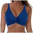 thumbnail image 1 of TOWED22 Women's Underwire Bikini Top - Push Up Swimsuit Top Only Twist Front Bathing Suit Retro Swim Bra Blue,L, 1 of 9