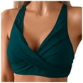 thumbnail image 1 of TOWED22 Women's V Neck Bikini Tops Colorblock Push Up Swimsuit Top Lace Up Criss Cross Bathing Suit Tops Dark Blue,S, 1 of 6