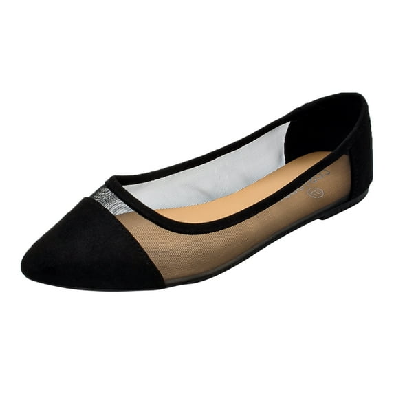 TOWED22 Women's Wide Width Flat Shoes, Classic Soft Round Toe Cute Bow Ballet Flats(Black,8)