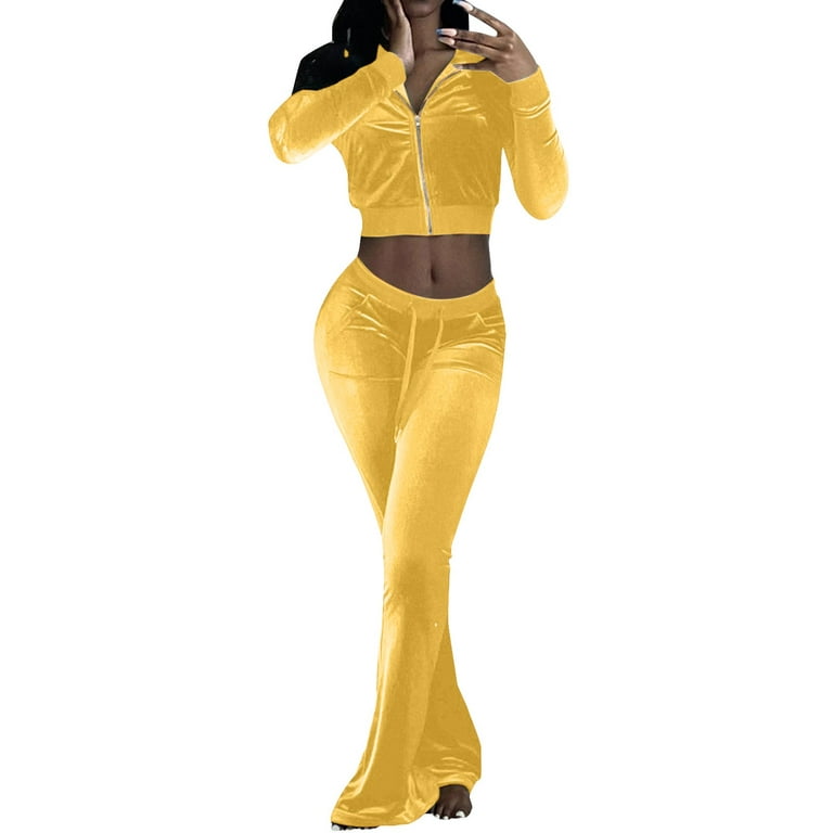 TOWED22 Womens 2 Piece Outfits Fall,Women Hoodies Sweatsuit Long Sleeve  Hooded Matching Joggers Sweatpants 2 Piece Tracksuit Sets(Yellow,L)