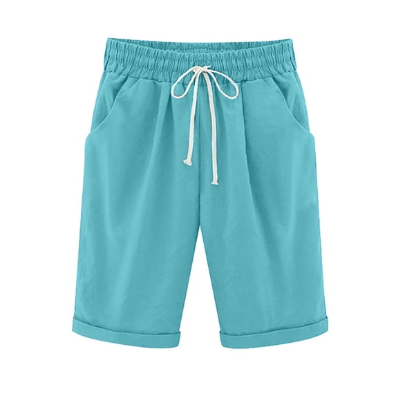 TOWED22 Womens Bermuda Shorts Knee Length Elastic Waist Drawstring Workout Basketball Long Shorts with Pockets XL,Sky Blue