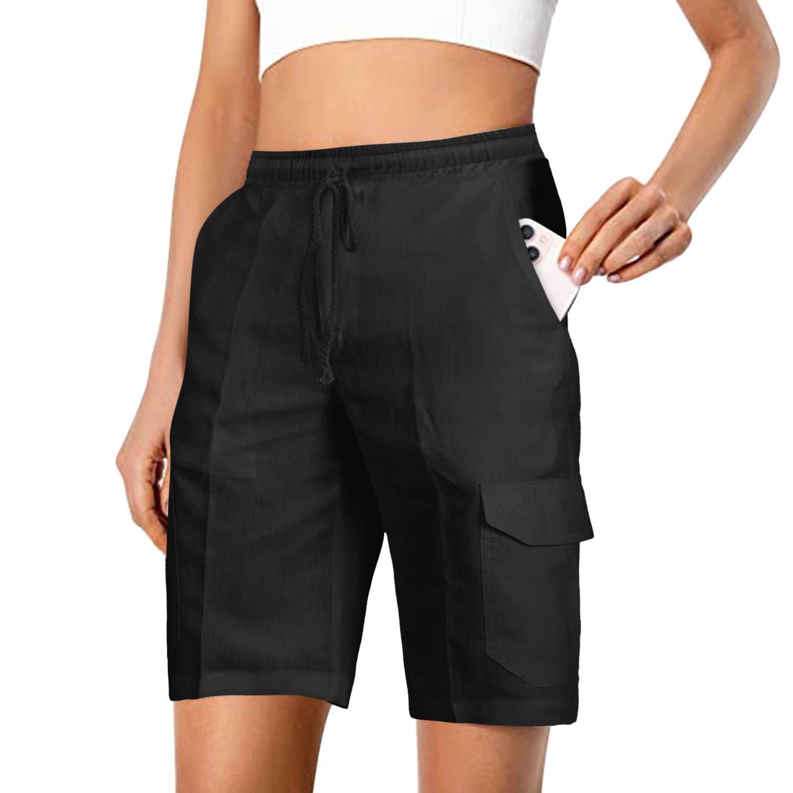 Women's Shorts Bermuda shorts Cotton Pocket Mid Waist Short White Summer