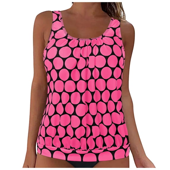 TOWED22 Womens Blouson Tankini Top No Bottom Loose Fit Swim Top Modest Tank Top(Hot Pink,L)