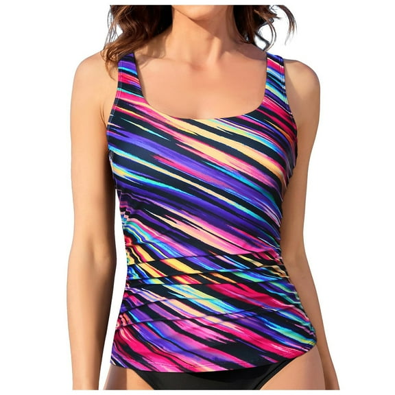 TOWED22 Womens Blouson Tankini Top No Bottom Loose Fit Swim Top Modest Tank Top(Hot Pink,S)