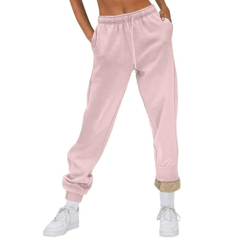 TOWED22 Womens Cargo Pants,WomenÃ¢Â€Â™s Lined Sweatpants Baggy Cinch Bottom  Pants Drawstring Casual Joggers with Pockets(Pink,L) 