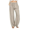 thumbnail image 1 of TOWED22 Womens Cotton Linen Pants Casual Button Up High Waisted Wide Leg Trousers(Silver,4XL), 1 of 5