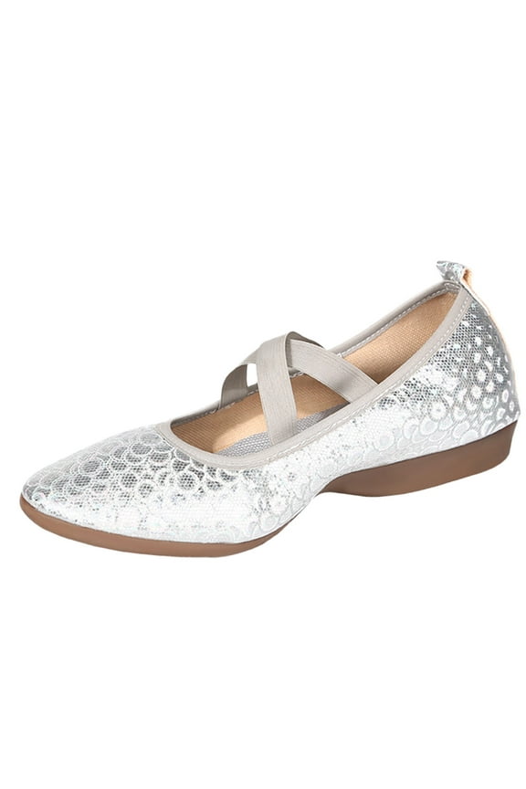 Womens Flat Shoes Classic Pointed Toe Flats Knit Dress Shoes Soft Flats for Woman Comfortable Dressy(Silver,8)