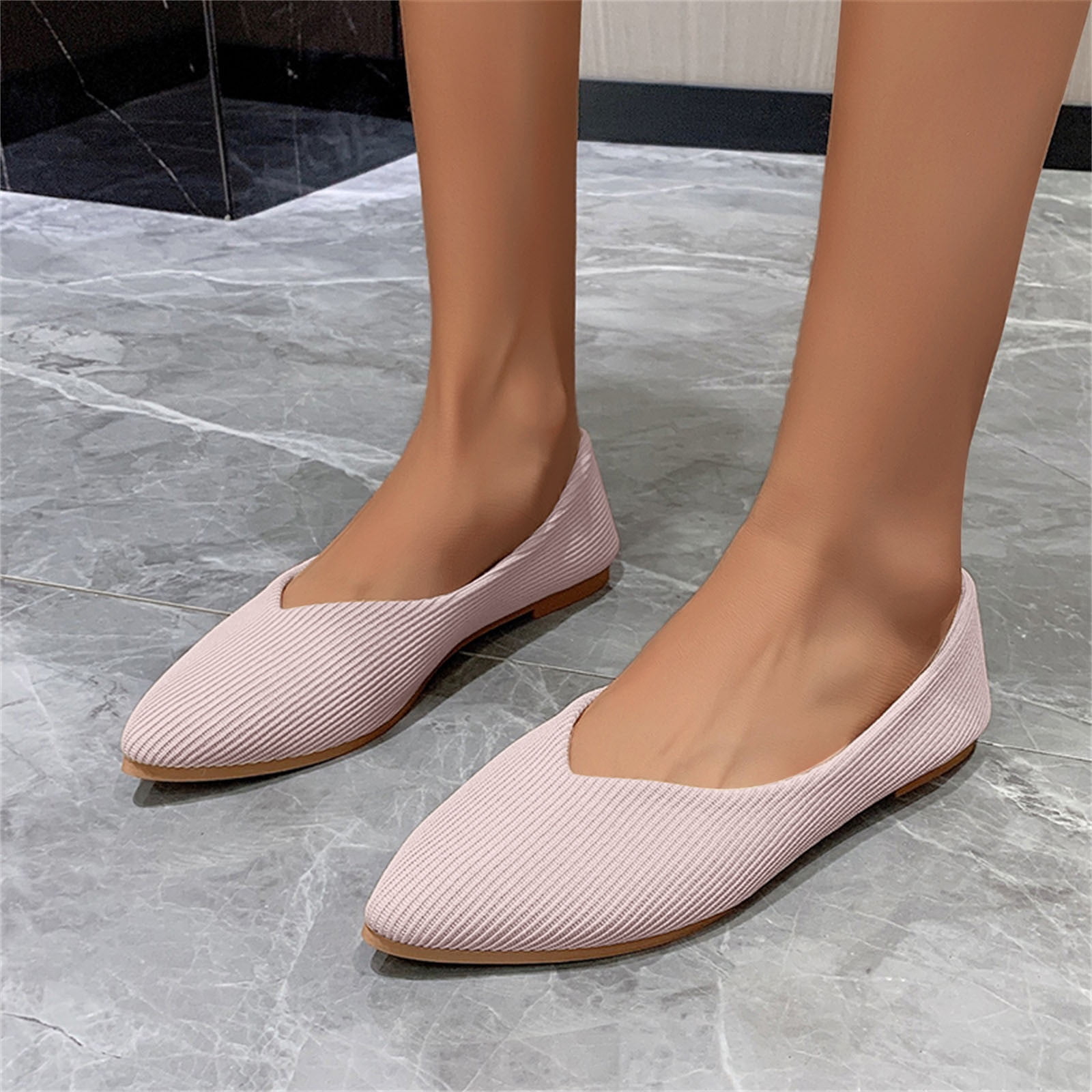 TOWED22 Flat Shoes For Women,Sandals Slip On Pumps Flat Pointed Toe Sparkle  Pearl Cute Fashion Casual Summer Wedge Sandalias,Beige 