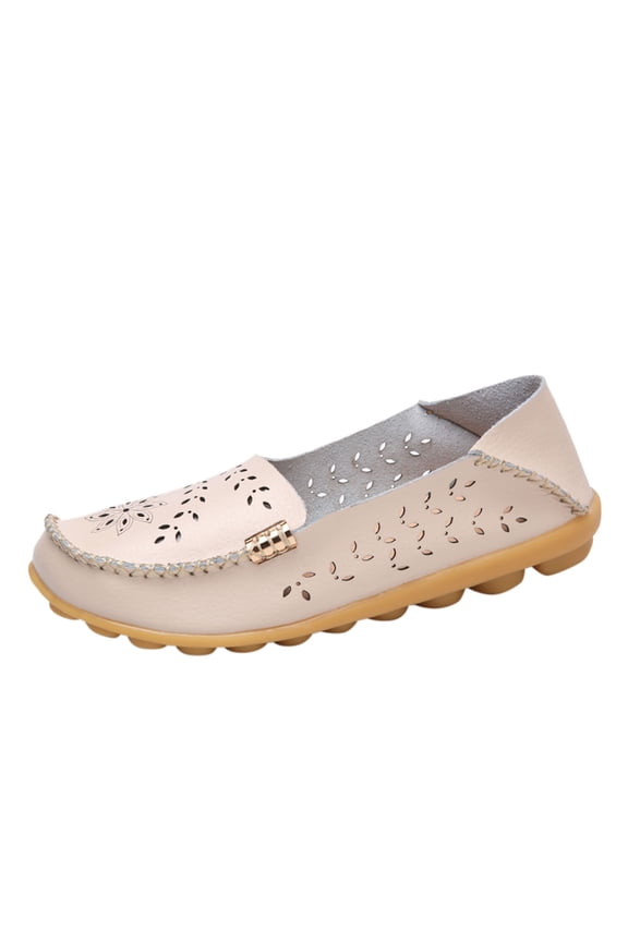 Womens Flats, Women's Casual Cute Slip On Comfort Walking Flats Leather Driving Fashion Closed Toe Boat Shoes,Beige