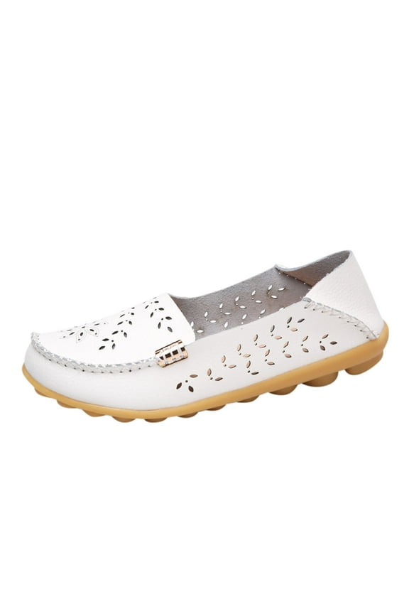 Womens Flats, Women's Casual Cute Slip On Comfort Walking Flats Leather Driving Fashion Closed Toe Boat Shoes,White