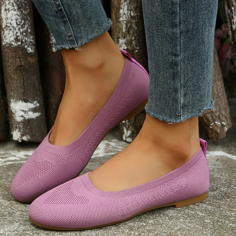 TOWED22 Womens Flats,Women's Flats Pointed Toe Ballet Shoes Knit Low Wedge  Slip On Walking Shoes Casual Dress Loafers,Purple