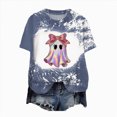 thumbnail image 1 of TOWED22 Womens Halloween Bow Graphic Oversized Shirts Spooky Season Tee Short Sleeve Bleached Tops(Blue,L), 1 of 7