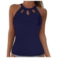 thumbnail image 1 of TOWED22 Womens High Neck Tankini Top Backless Bathing Suit Tops Underwire Full Coverage Bikini Top Swimsuit Top Key Hole Swim Top Only（Dark Blue,XL）, 1 of 7