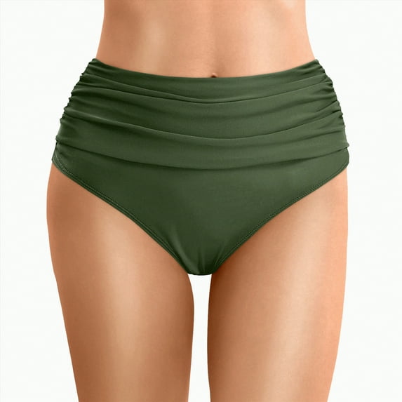 TOWED22 Womens High Waisted Bikini Bottoms Tummy Control Swim Bottom Ruched Full Coverage Retro Swimwear(AG,XXL)