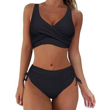 TOWED22 Womens High Waisted Bikini Sets Tummy Control Bathing Suits Halter Two Piece Swimsuit Modest Bikini（Black,L）