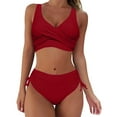 thumbnail image 1 of TOWED22 Womens High Waisted Bikini Sets Tummy Control Bathing Suits Halter Two Piece Swimsuit Modest Bikini（Wine,S）, 1 of 6