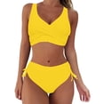 thumbnail image 1 of TOWED22 Womens High Waisted Bikini Sets Tummy Control Bathing Suits Halter Two Piece Swimsuit Modest Bikini（Yellow,L）, 1 of 6
