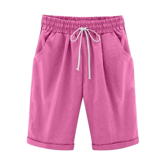 TOWED22 Womens Knee Length Lounge Shorts Casual High Waist Workout Athletic Long Shorts Drawstring Women's Plus Size Shorts(Hot Pink,XXL)