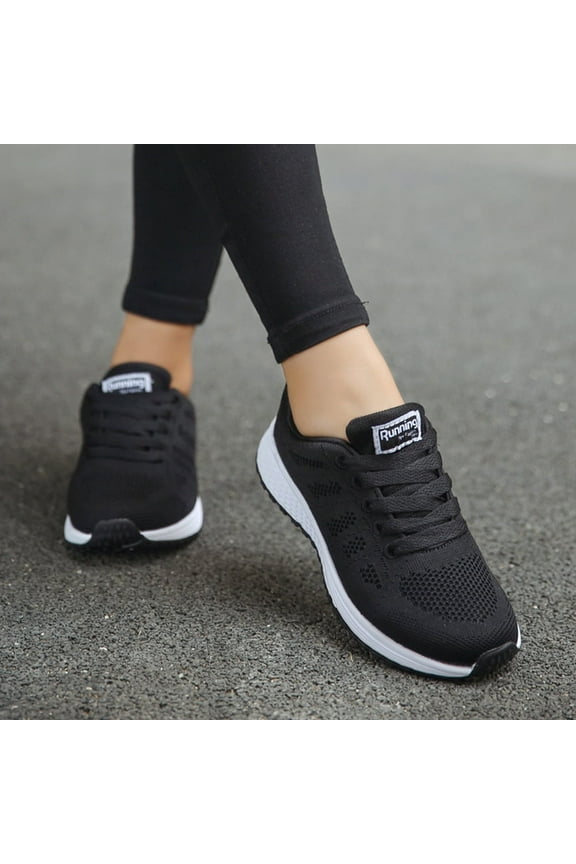 Womens Lace up Tennis Shoes Non Slip Lightweight Work Gym Shoes Ladies Walking Running Sport Sneakers Sneakers for Women(Black,7)