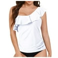 thumbnail image 1 of TOWED22 Womens One Shoulder Tankini Tops Ruffle Swim Tops Strapless Bathing Suit Tops No Bottoms-WH1,XXL, 1 of 6