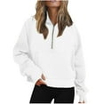 thumbnail image 1 of TOWED22 Womens Oversized Half Zip Sweatshirt Hoodie Quarter 1/4 Zipper Long Sleeve Pocket Pullover Tops White,L, 1 of 6