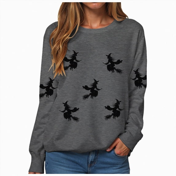 TOWED22 Womens Pumpkin Sweater Fall Winter Long Sleeve Halloween Sweatshirts Funny Pumpkin Witch Tunic Tops Casual Tops(Dark Gray,S)